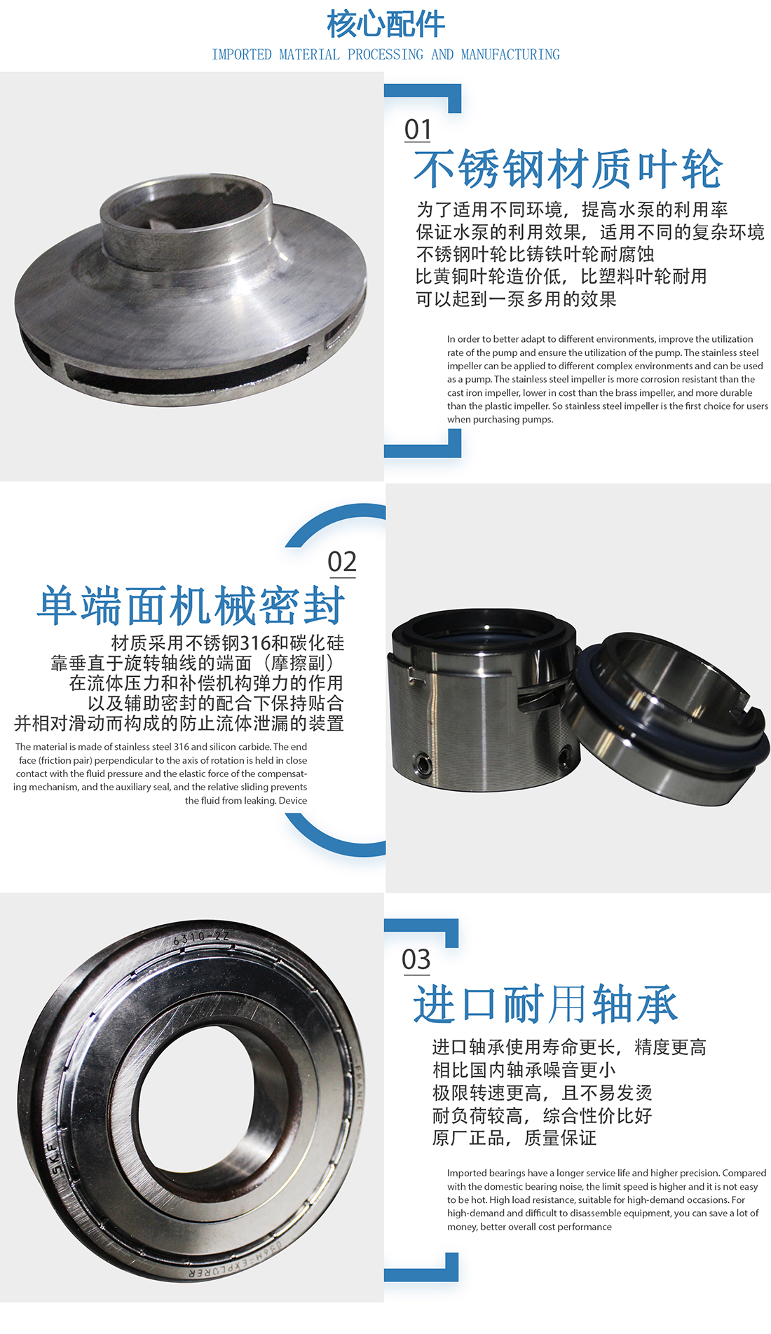 不锈钢管道泵核心配件